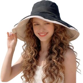 Sun Hat for Women Wide Brim Reversible Double-Sided UV Protection Cotton Fishing Bucket Hat Summer Beach UPF 50+ in Kuwait