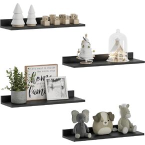 WOPITUES Floating Shelves, Wall Mounted Shelves for Room Decor, Modern Display Shelf for Bedroom, Sturdy Bathroom Storage Shelves, Book Shelves for Living Room, Black Small Corner Shelves, Set of 4 in Saudi Arabia