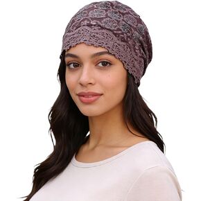 Lightweight Lace Beanie for Women Rhinestone Hat | Floral Lace Headwrap for Chemo Hair Loss All-Season Fashion Comfortable Stretch Fit Breathable Durable&Fade-Resistant in Saudi Arabia