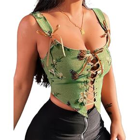 Women's Summer Floral Corset Vintage Y2k Tops Sleeveless Drawstring Crop Top For Women in Saudi Arabia