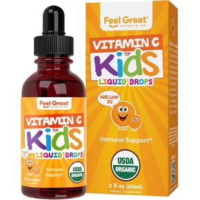 Feel Great Organic Vitamin C Liquid Drops for Kids & Toddlers | Immune Support & Antioxidant Supplement | Easy-to-Take Liquid | USDA Organic, Vegan, Non-GMO, Gluten-Free | 2 fl oz in Saudi Arabia