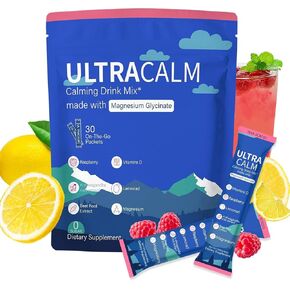 مشروب الكورتيزول فائق الهدوء من UltraCalm، مسحوق جليسينات المغنيسيوم مع فيتامين D3 من أشواغاندا إل-ثيانين، مسحوق مغنيسيوم هادئ لتخفيف التوتر ودعم النوم، عصير ليمون التوت (30 حصة) in Kuwait