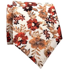 Men's Floral Satin Necktie, Stylish Novelty Tie for Weddings, Groomsmen Tie, Events, Brunt Orange Floral (Rust Orange, Regular) in Saudi Arabia