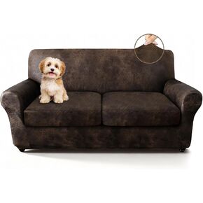 ANARACHON 3-Piece Split Faux Leather Fabric Loveseat Slipcover, 55-62" | Scratch resistant, pet friendly individual cushion couch covers for 2-seater sofas. Non-slip design (Brown). in Saudi Arabia