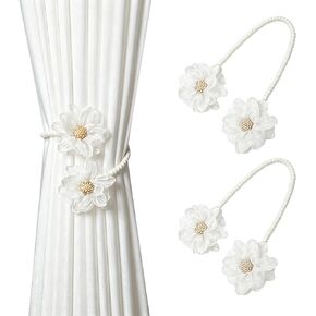 2 Pack Boho Flower Curtain Tiebacks, Sunflower Curtain Ties Decorative Rope No Drill Curtain Holdback for Bedroom Window Treatment, Home & Office Decor, White in Saudi Arabia