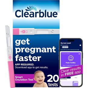 Clearblue Smart Ovulation Test - 20 Ovulation Tests. Identify & Track Your Fertile Days, Get Pregnant Faster, Accurate LH Test, Easy to Use at Home, Free Period Cycle Tracker App Required to use in Saudi Arabia