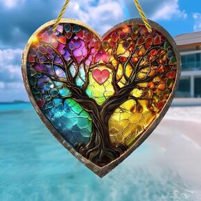 Heart-Shaped Colorful Acrylic Suncatcher with Frogs and Butterflies, 7.08 * 7.08 Inch Colorful Stained Window Sun Catcher for Home Wall Decor, Gift for Frog Lovers in Kuwait