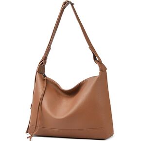 Genuine Leather Hobo Bags for Women Slouchy Shoulder Bag Work Tote Handbags with Zipper, Fits iPad A4 Files, Adjustable Strap in Saudi Arabia