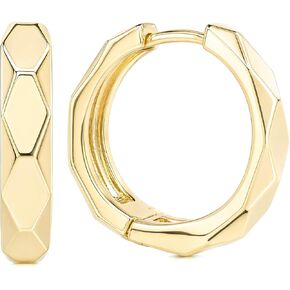 14k Gold Geometric Faceted Hoop Earrings 20mm Diameter 4mm Width Small Geometric Hoops Hypoallergenic Polished Earrings Trendy Minimalist Jewelry for Women Suitable for Sensitive Ears in Saudi Arabia