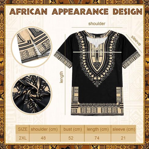 مجموعة Jiuguva 3 قطع من Dashiki الأفريقية للرجال، وشاح Kente Stole وقميص Dashiki 2xl مع وشاح متطابق مع قبعة Kente للتاريخ الأسود in Kuwait