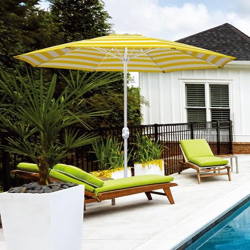 In The Swim 9' Steel Umbrella - Lemon Stripe Outdoor Patio Umbrella with Manual Crank & Weather-Resistant Fabric in Saudi Arabia