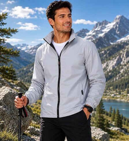 Men’s Lightweight Stand Collar Windbreaker Jacket Full Zip Casual Outerwear in Kuwait