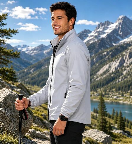Men’s Lightweight Stand Collar Windbreaker Jacket Full Zip Casual Outerwear in Kuwait