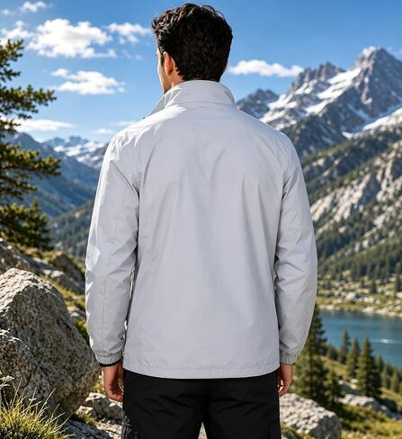 Men’s Lightweight Stand Collar Windbreaker Jacket Full Zip Casual Outerwear in Kuwait