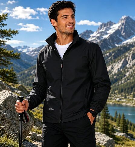 Men’s Lightweight Stand Collar Windbreaker Jacket Full Zip Casual Outerwear in Kuwait