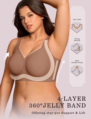 OEAK Womens Wireless Jelly Bra Plus Size Seamless Deep V Bras Coffee+Latte XL in Kuwait