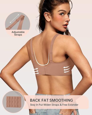 OEAK Womens Wireless Jelly Bra Plus Size Seamless Deep V Bras Coffee+Latte XL in Kuwait