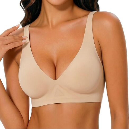 Jelly Wireless Push Up Bras for Women, Deep V Seamless T-Shirt Bra with Natural Lift & Support, Semi-Fixed Pads in Saudi Arabia