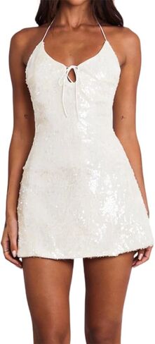 Women Sparkly Sequins Dress Halter Neck Shiny Spaghetti Strap Glitter Slip Short Dress Cocktail Night Out Dresses in Saudi Arabia
