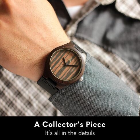 Treehut Mens Natural Black Ebony Wooden Watch with Genuine Black Leather Strap Quartz. in Saudi Arabia