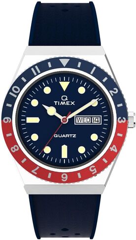 Timex Men's Q 38mm Watch - Blue Dial Stainless Steel Case Blue Rubber Strap in Kuwait