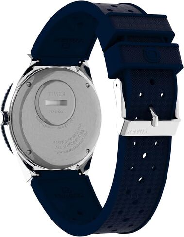 Timex Men's Q 38mm Watch - Blue Dial Stainless Steel Case Blue Rubber Strap in Kuwait
