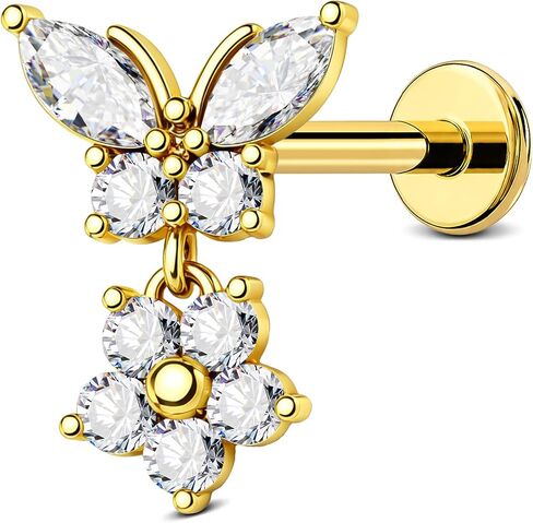 OUFER Body Piercing Dangle Flower Cartilage Earrings Studs 16G Surgical Steel Dangle Helix Piercing Jewelry Butterfly Conch Piercing Cartilage Jewelry 8MM Gold Helix Earring Stud in Saudi Arabia
