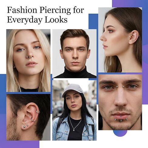32 Pcs Horseshoe Septum Nose Lip Rings Labret Jewelry Barbell Ring Snake Bite Spike Piercing Stud Stainless Steel Vertical Helix Earring Daith Tragus Cartilage Studs for Women Men, 16G in Saudi Arabia