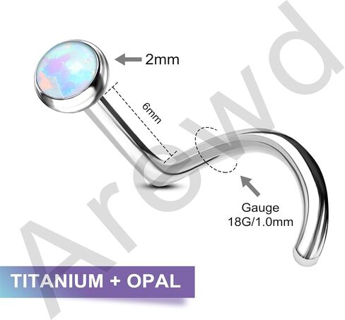Opal Titanium Nose Rings Stud, 18G Nose Screw Ring, Surgical Steel Nose Nostrial Piercing Jewelry in Kuwait