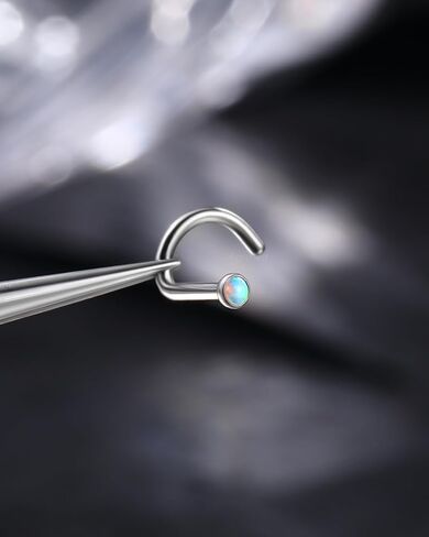 Opal Titanium Nose Rings Stud, 18G Nose Screw Ring, Surgical Steel Nose Nostrial Piercing Jewelry in Kuwait