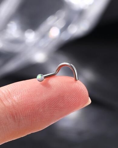 Opal Titanium Nose Rings Stud, 18G Nose Screw Ring, Surgical Steel Nose Nostrial Piercing Jewelry in Kuwait