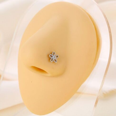 20G Stainless Steel Flower Nose Studs Rings Simple Silver Daisy Flower L-Shaped Nose Ring Dainty Nose Piercing Jewelry in Kuwait