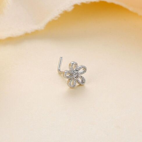 20G Stainless Steel Flower Nose Studs Rings Simple Silver Daisy Flower L-Shaped Nose Ring Dainty Nose Piercing Jewelry in Kuwait