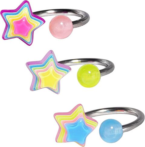 3Pcs Cute Neon Star Piercing Jewelry - Surgical Steel Captive Bead Ring for Nose Tougue Nipple Belly, Y2k Colorful Star Cartilage Earring & Labret Stud Set for Helix Conch Monroe Piercings in Saudi Arabia