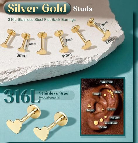 GEMQUEEN Flat Back Earrings Stud : 14K Gold Filled Titanium Surgical Steel Earrings Hypoallergenic for Women Men Piercing Taper Ball Grabber Tool for Changing Jewelry in Kuwait