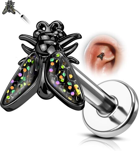 Flat Back Cartilage Earrings Stud,16G Dali‘s Fly Helix Tragus Piercing Jewelry,Threadless Push in Labret Stud in Kuwait