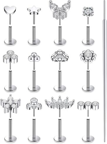 14K Gold Filled 20G 18G 16G Threadless Flat Back Earrings Studs Surgical Stainless Steel Clear CZ Push In Nose Rings Studs Tragus Helix Conch Cartilage Earrings Piercing Jewelry For Women Men in Kuwait