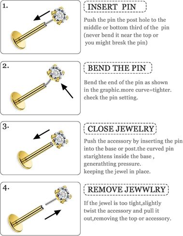 14K Gold Filled 20G 18G 16G Threadless Flat Back Earrings Studs Surgical Stainless Steel Clear CZ Push In Nose Rings Studs Tragus Helix Conch Cartilage Earrings Piercing Jewelry For Women Men in Kuwait