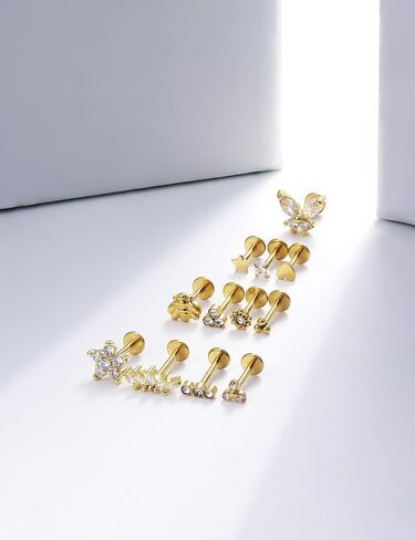 14K Gold Filled 20G 18G 16G Threadless Flat Back Earrings Studs Surgical Stainless Steel Clear CZ Push In Nose Rings Studs Tragus Helix Conch Cartilage Earrings Piercing Jewelry For Women Men in Kuwait