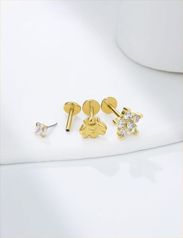 14K Gold Filled 20G 18G 16G Threadless Flat Back Earrings Studs Surgical Stainless Steel Clear CZ Push In Nose Rings Studs Tragus Helix Conch Cartilage Earrings Piercing Jewelry For Women Men in Kuwait