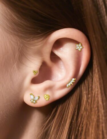 14K Gold Filled 20G 18G 16G Threadless Flat Back Earrings Studs Surgical Stainless Steel Clear CZ Push In Nose Rings Studs Tragus Helix Conch Cartilage Earrings Piercing Jewelry For Women Men in Kuwait