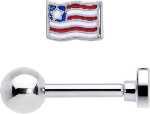 Body Candy Cartilage Earring 16G Womens 316L Steel Flag Mens Straight Barbell Helix Stud 1/4" in Kuwait