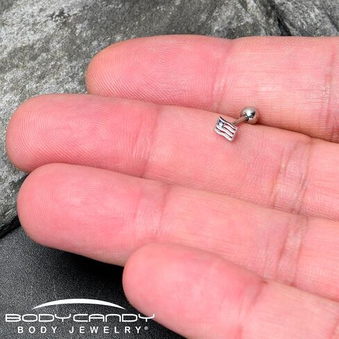 Body Candy Cartilage Earring 16G Womens 316L Steel Flag Mens Straight Barbell Helix Stud 1/4" in Kuwait