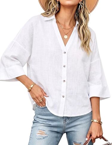 Watashi Women Oversized Button Down Shirt 3/4 Sleeve Summer Blouse in Saudi Arabia