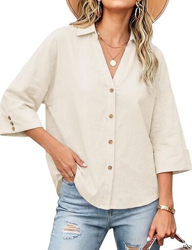 Watashi Women Oversized Button Down Shirt 3/4 Sleeve Summer Blouse in Saudi Arabia