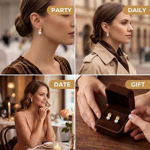 14K Gold Pearl Earrings for Women, Elegant Pearl Jewelry, Premium Gold Earrings for Gifts in Saudi Arabia
