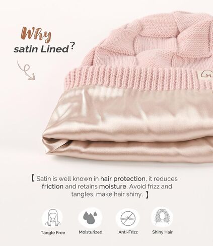 Hat Hut Womens Beanie Satin Lined Beanie Winter Hats for Women Men, Silk Lined Slouchy Beanie Hats Soft Warm Ski Hat Unisex in Kuwait