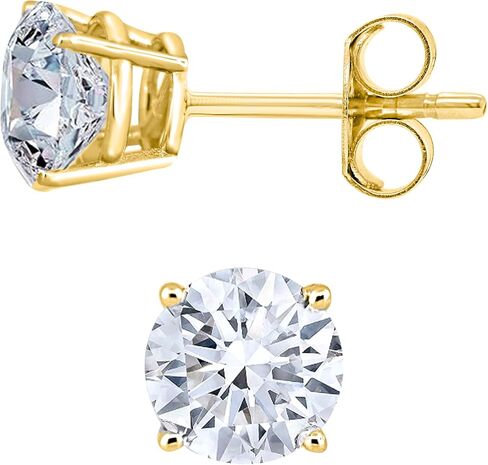 0.25 To 3.00 Carats Lab Grown Round Solitaire Diamond Push Back Stud Earrings In 14K Yellow Gold (E-F Color, VS1-VS2 Eye Clean Clarity) in Kuwait
