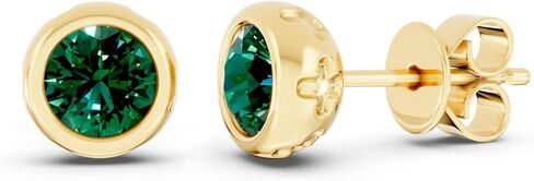 Dazzlingrock Collection Women's Round Lab Grown Diamond & Gemstone Bezel Set Solitaire Push Back Stud Earrings | IGI Certified 0.60 - 2.00 Carats | VS-VS2 Clarity, D-G & Green Color | Real Solid Gold & 925 Sterling Silver in Kuwait