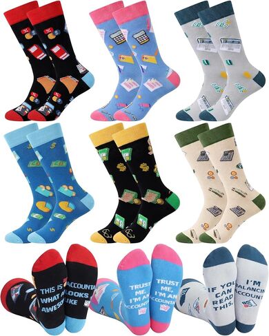 Berlune 6 Pairs Novelty Accountant Socks for Women Men Funny Cpa Accounting Gifts for Coworkers Auditors Tax Professionals Finance Lovers in Kuwait
